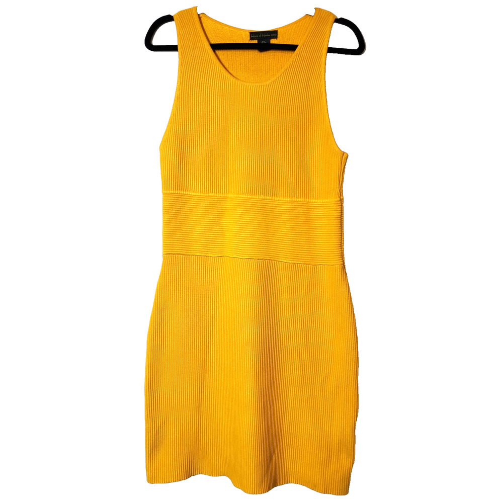 House of Harlow 1960 Women's Large Yellow Ribbed Dress BodyCon Knit Sheath